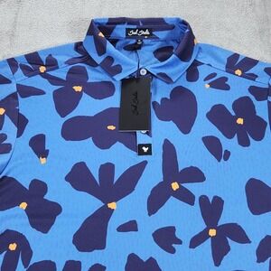 Bad Birdie Polo Shirt Mens XL Blue Dreams Blue Floral Golf Performance Stretch